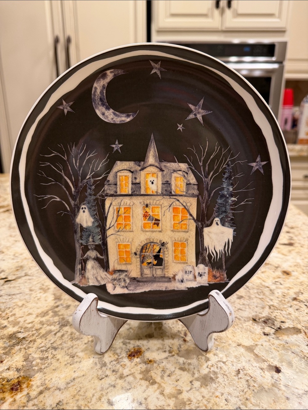 Haunted House Halloween Decorative Plate - Easel not included